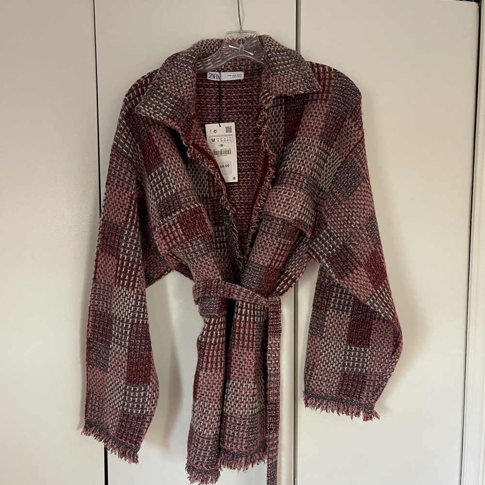 Zara Plaid Belted Sweater